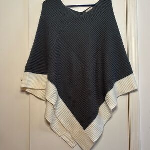 Loft gray poncho with white trim